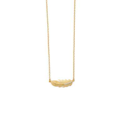 Sideways Feather Necklace - Karat Gold Plated With CZ 
