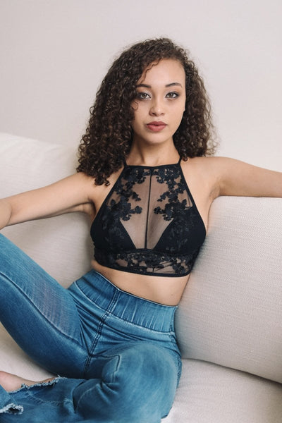 Gorgeous Flower Embroidery High Neck Bralette Top (Available in Multiple Colors) - Roses & Chains | Fashionable Clothing, Shoes, Accessories, & More