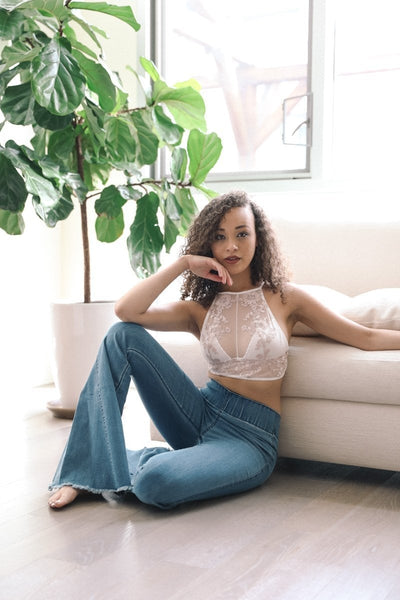 Gorgeous Flower Embroidery High Neck Bralette Top - Rose, White, Grey Or Black - Roses & Chains | Fashionable Clothing, Shoes, Accessories, & More
