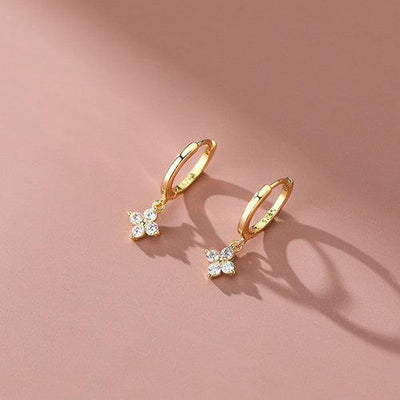 Gold Plated Drop Earrings With Zircon Crystals