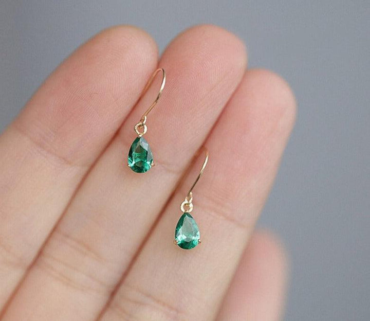 9 Karat Solid Gold Drop Earrings With Zircon Emerald