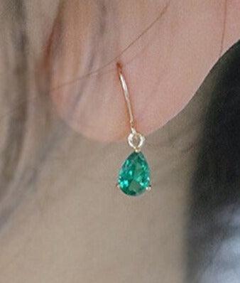 9 Karat Solid Gold Drop Earrings With Zircon Emerald