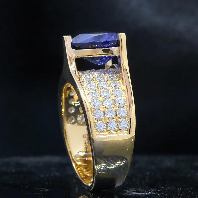 Solid Gold 3 Carat Trillion Cut, Lab Created Sapphire Ring