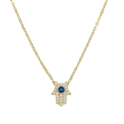 Sterling Silver, CZ and Zircon Hamsa Hand Charm Necklace