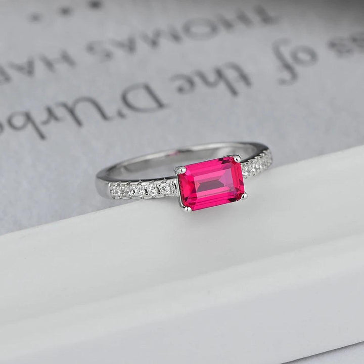 18k White Gold Plated lab Created Ruby Ring With Cubic Zirconia