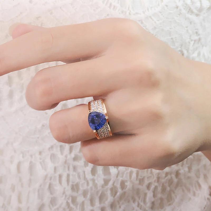 Solid Gold 3 Carat Trillion Cut, Lab Created Sapphire Ring