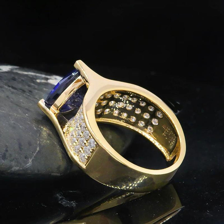 Solid Gold 3 Carat Trillion Cut, Lab Created Sapphire Ring