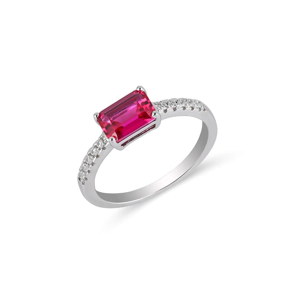 18k White Gold Plated lab Created Ruby Ring With Cubic Zirconia