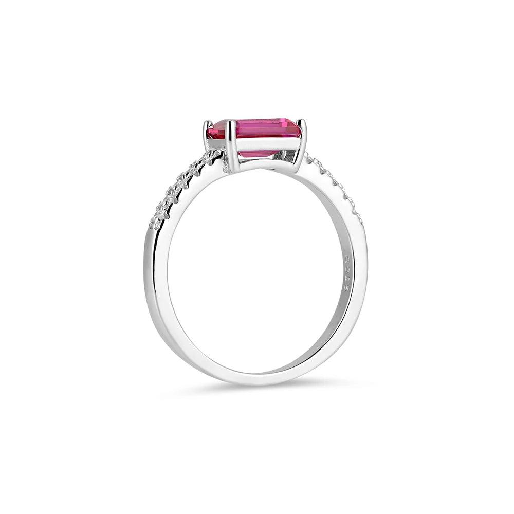 18k White Gold Plated lab Created Ruby Ring With Cubic Zirconia