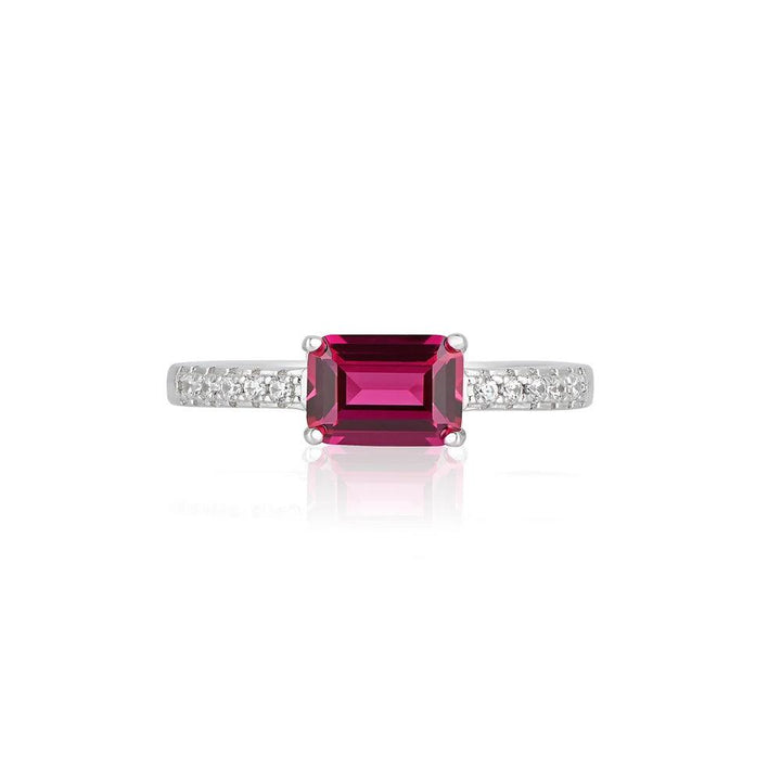 18k White Gold Plated lab Created Ruby Ring With Cubic Zirconia