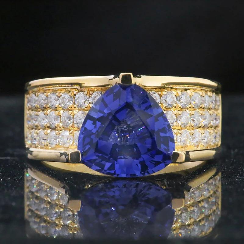 Solid Gold 3 Carat Trillion Cut, Lab Created Sapphire Ring