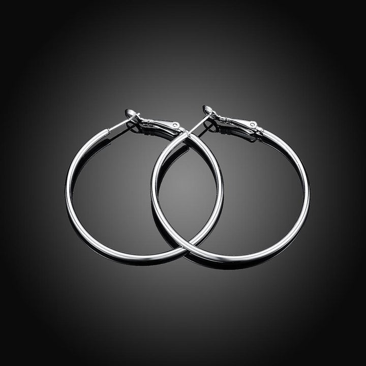 Round Hoop Earrings - 18 Karat White Gold Plated