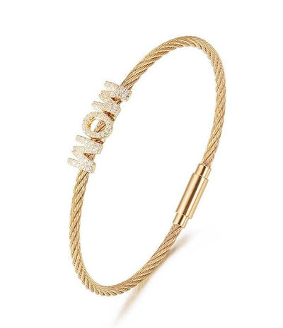 14K gold plated "Mom" Pavé Bracelet