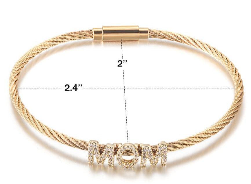 14K gold plated "Mom" Pavé Bracelet