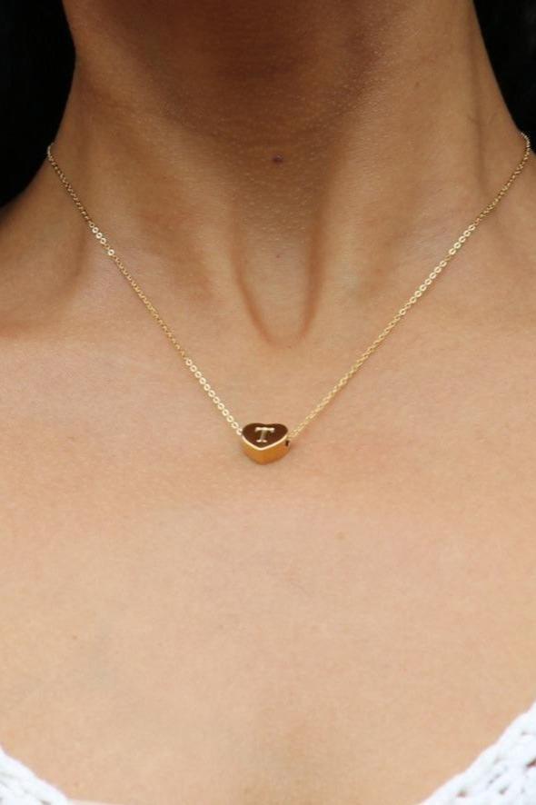 14k Gold Plated Heart Initial Necklace