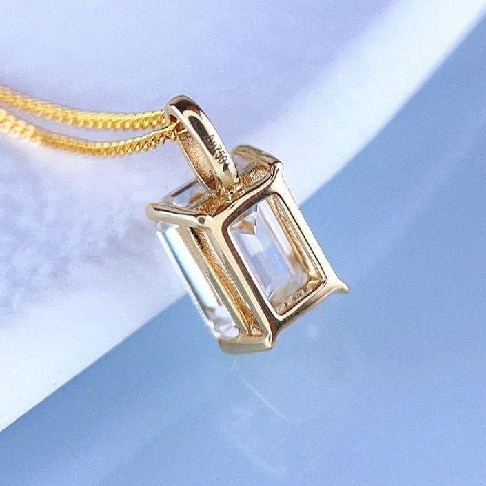 18k Gold Emerald Cut Moissanite Pendant Necklace