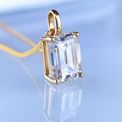 18k Gold Emerald Cut Moissanite Pendant Necklace