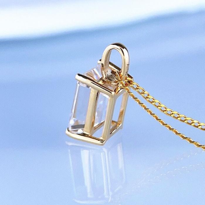 18k Gold Emerald Cut Moissanite Pendant Necklace