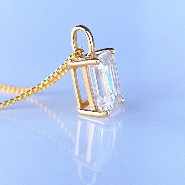 18k Gold Emerald Cut Moissanite Pendant Necklace