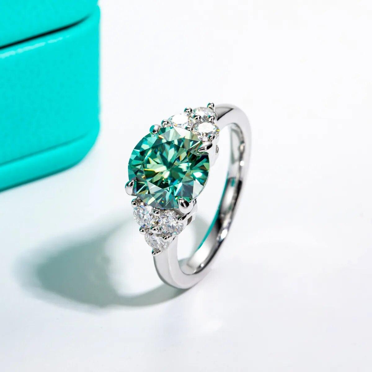 18k Gold Plated, 3ct Blue-Green Moissanite Ring