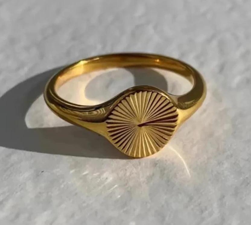 Gold Plated Sunburst Signet Ring