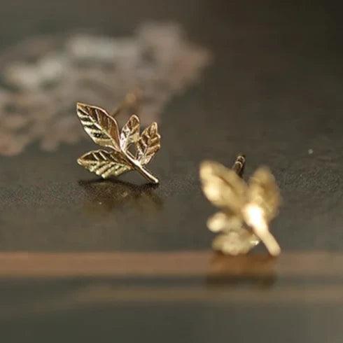 Solid 9K Gold Leaf Earrings