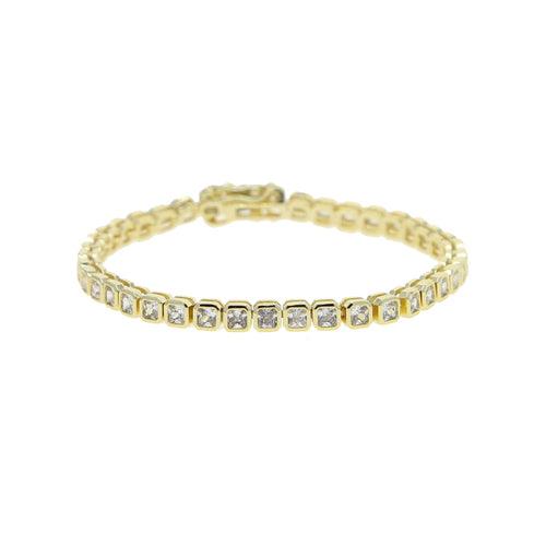 Various shaped, geometric bezel, Cubic Zirconia tennis chain bracelet