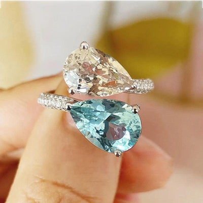 Gold Plated White And Blue Zircon Crystal Ring