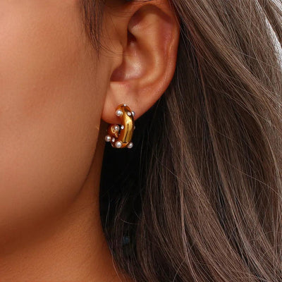 Gold Plated Earrings With Simulated Pearls