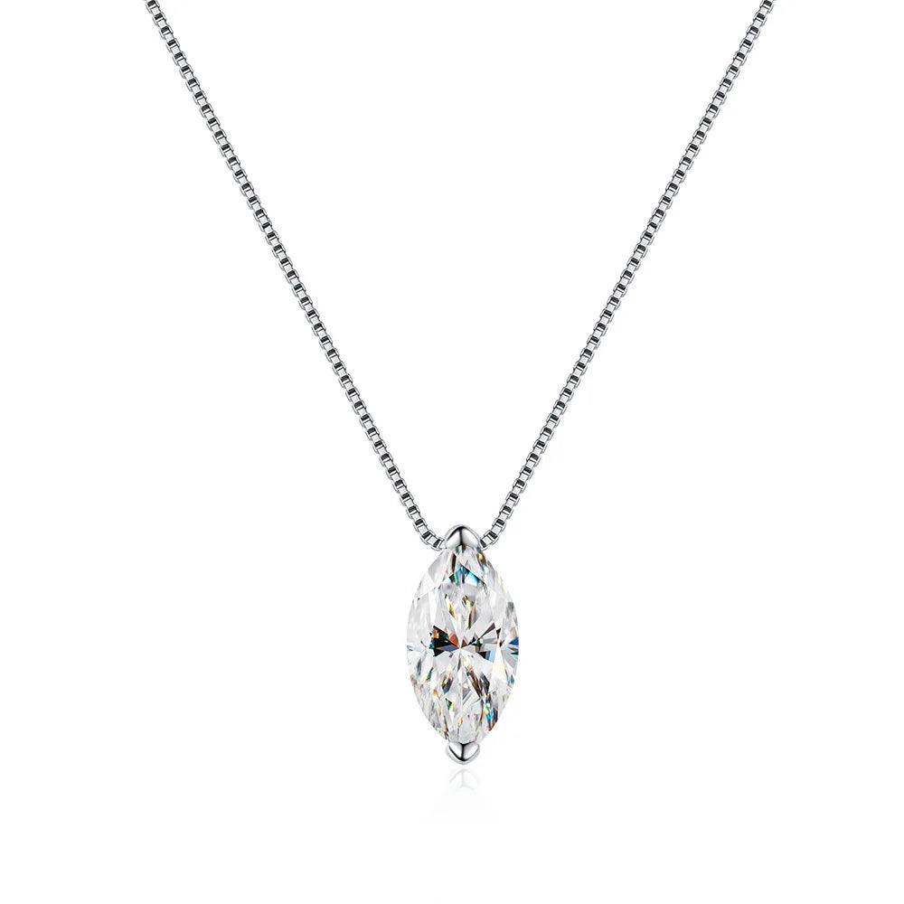 1CT Marquise Moissanite Pendant Neckalce, 925 Sterling Silver Plated