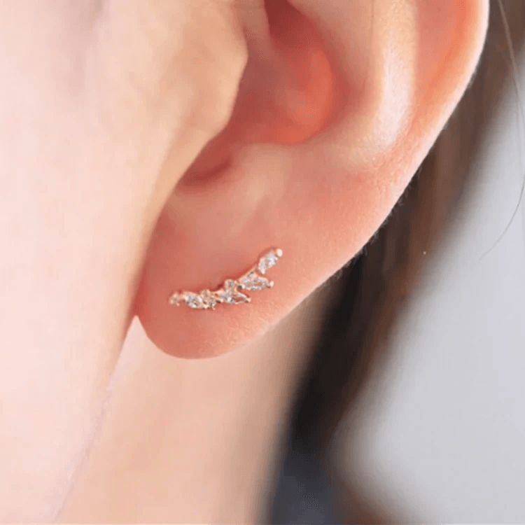 Solid 9K Gold Olive Branch Stud Earrings