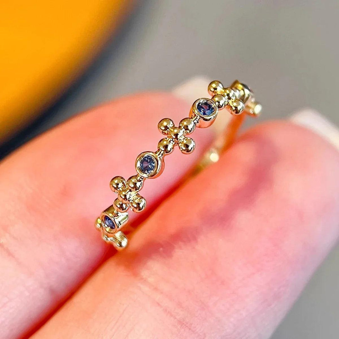 18k Gold Plated Cross And Sapphire Ring