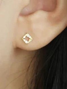 Solid 9k Gold And Crystal Geometric Stud Earrings