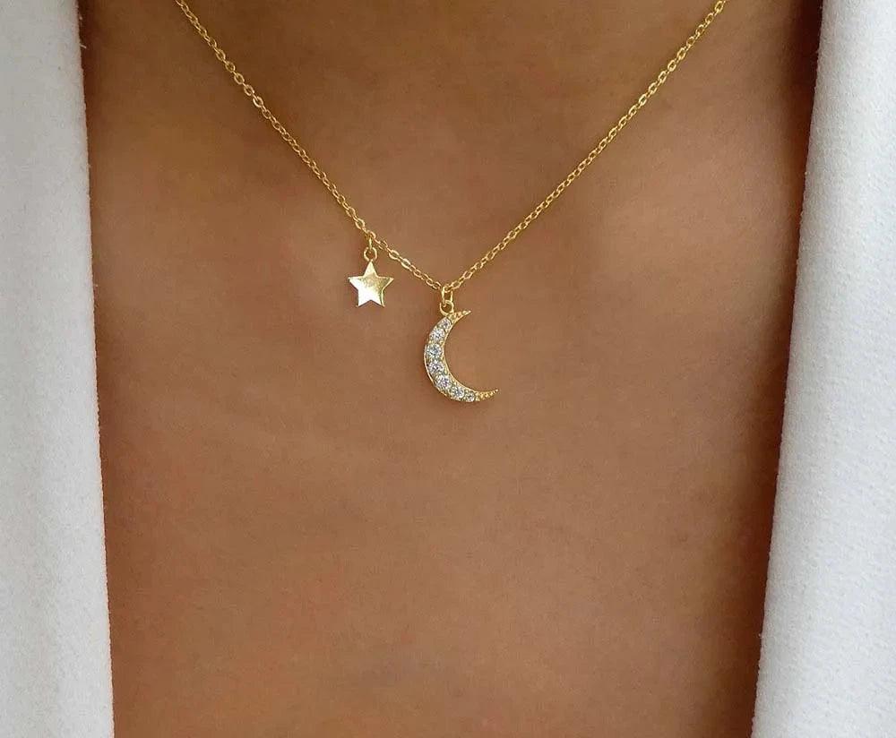 Dazzling Sterling Silver Moon CZ Charm Pendant Necklace