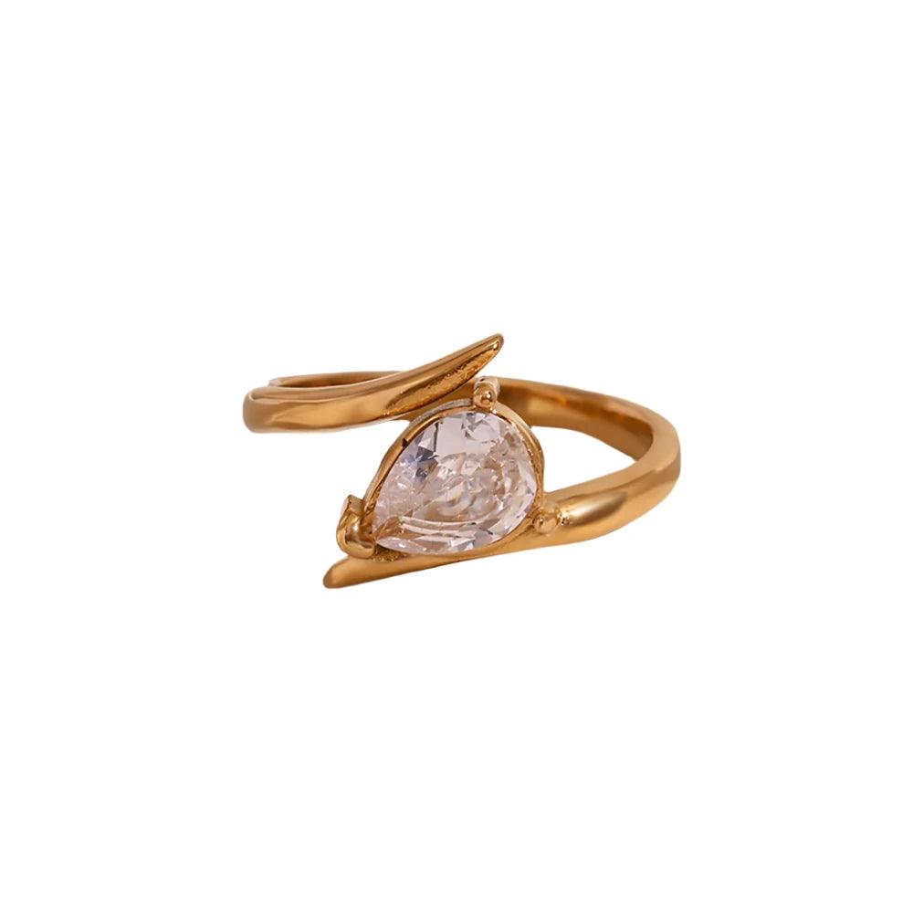 18k Gold Plated Wing Shaped Zirconium Water Droplet Ring 