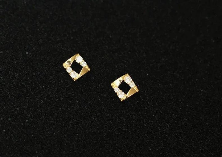 Solid 9k Gold And Crystal Geometric Stud Earrings