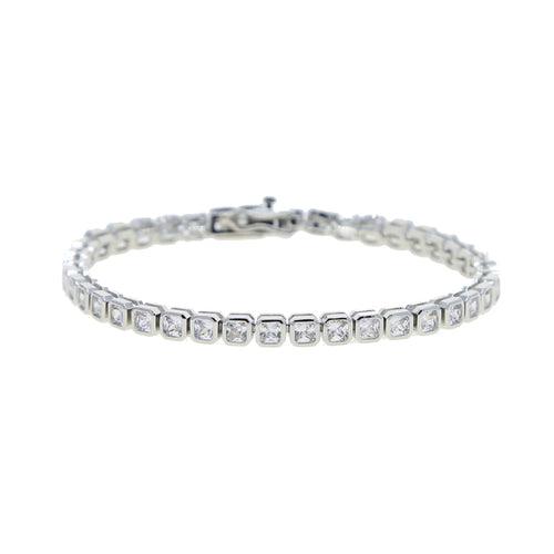 Various shaped, geometric bezel, Cubic Zirconia tennis chain bracelet