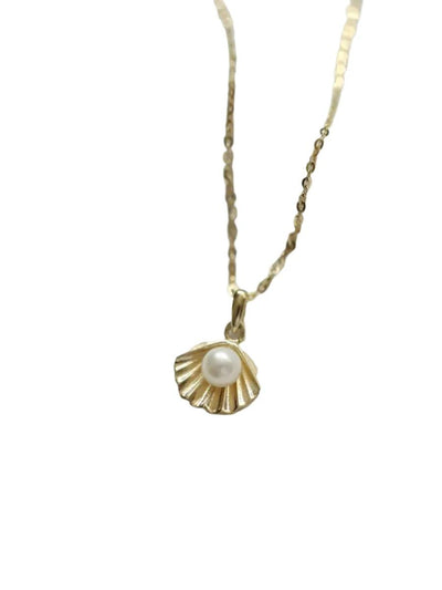 Exquisite 9K Gold Shell Necklace Pendant, With Freshwater Pearl