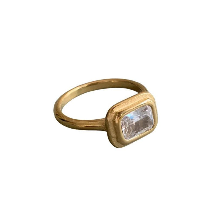 18k Gold Plated, Square Cubic Zirconia Stone Ring