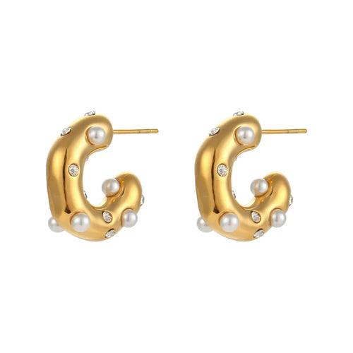 Gold Plated Earrings With Simulated Pearls