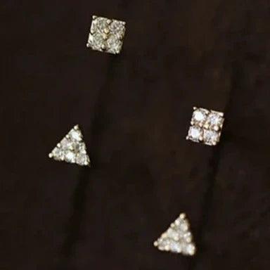 Solid Gold Triangle and Zircon Stud Earrings