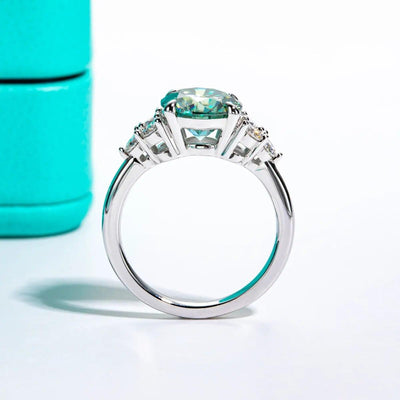 18k Gold Plated, 3ct Blue-Green Moissanite Ring