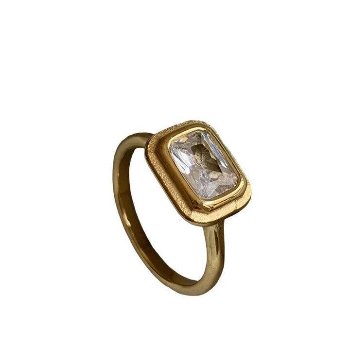 18k Gold Plated, Square Cubic Zirconia Stone Ring