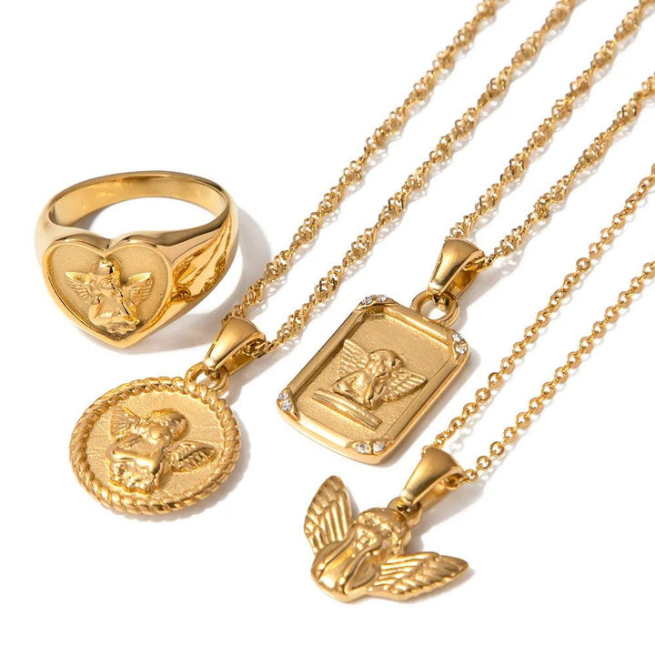 18k Gold Plated Angel Pendant Necklace And Ring