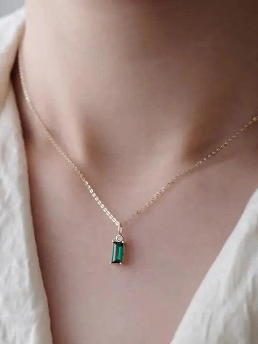 9K Solid Gold Baguette Emerald Green Zircon Pendant 