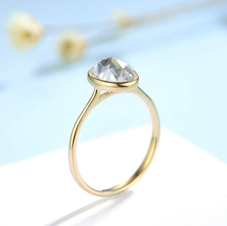 Elegant Rose Cut Moissanite Ring (18K, 14K, Or 10K Solid Yellow Gold Options)