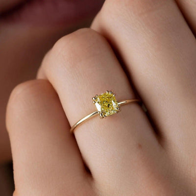 Vibrant Yellow 1 Carat Moissanite Diamond Ring- White Or yellow 9k, 14k or 18k Gold