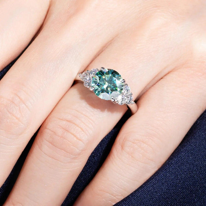 18k Gold Plated, 3ct Blue-Green Moissanite Ring