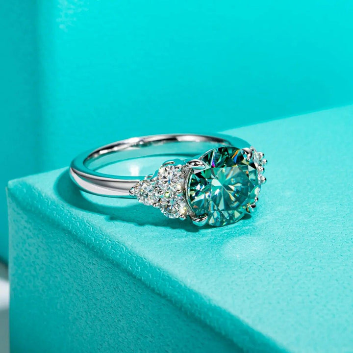 18k Gold Plated, 3ct Blue-Green Moissanite Ring