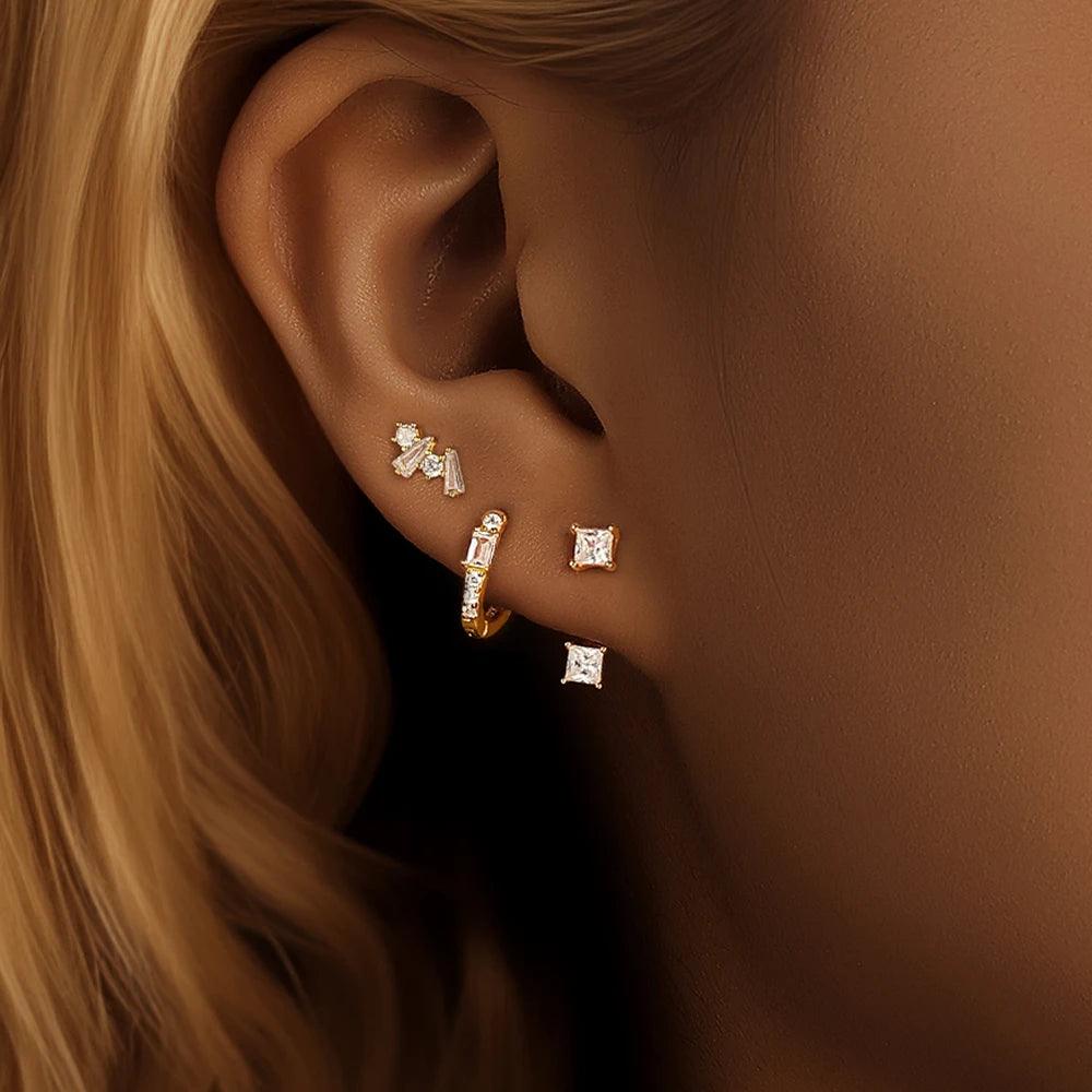 18k Gold Plated, 3-Piece Stud Earring Set